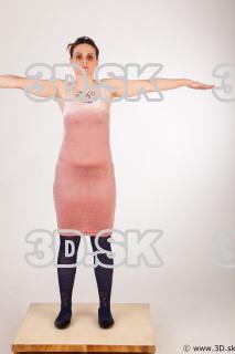 Whole body pink dress purple tights black shoes modeling t pose of Nadine 0001
